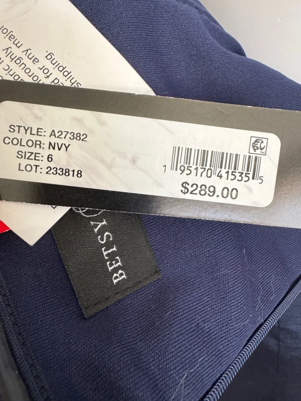 Betsy & Adam Off-Shoulder Midnight Blue Evening Gown Size 6 - Picture 6 of 6